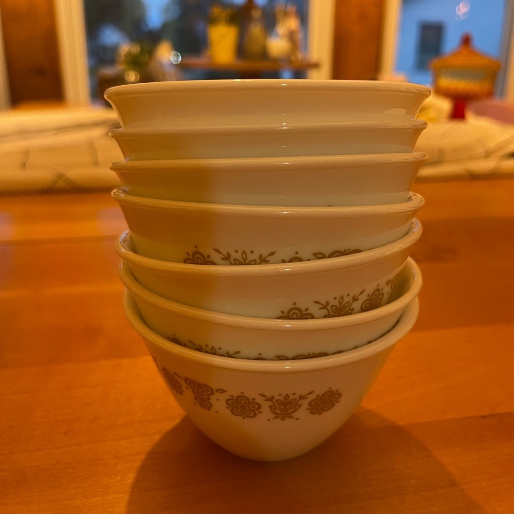 Corelle Butterfly Gold small dishes (7 and bonus creamer cup)